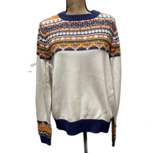 Aventura Schaffer Fair Isle Sweater Organic Cotton Ivory Navy Orange Size Large